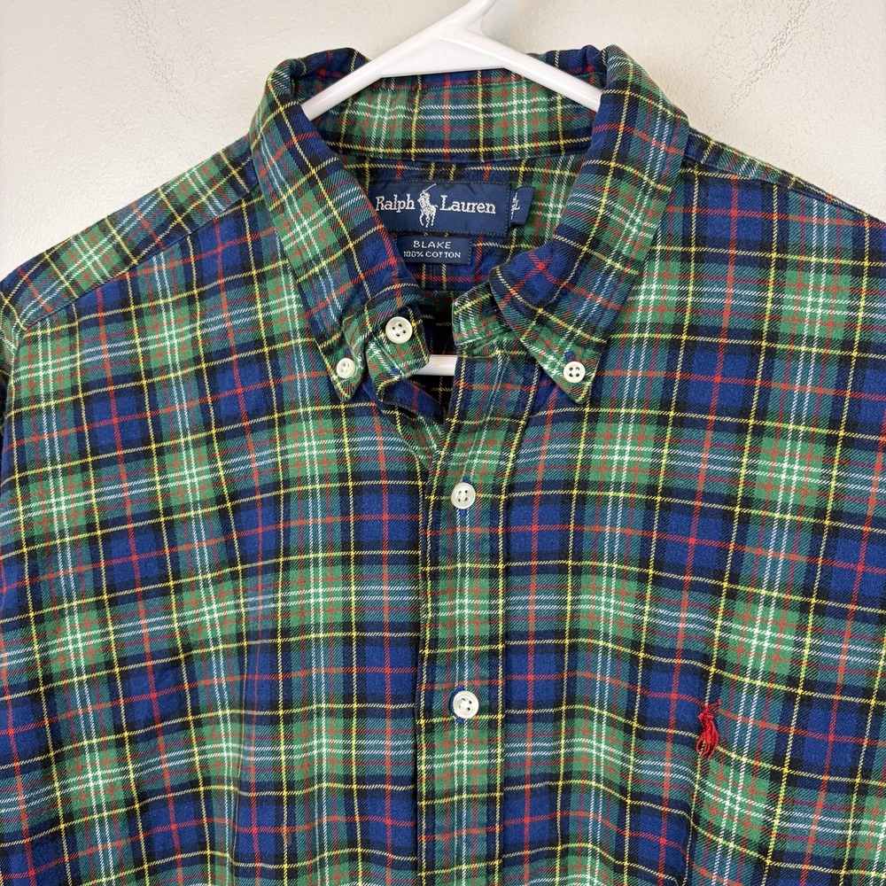 Ralph Lauren Shirt Mens Large Green Blue Plaid Blake Button Down‎ Cotton